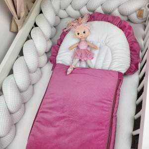 Becik, Rożek niemowlęcy z falbanką Amarant Velvet 35x75